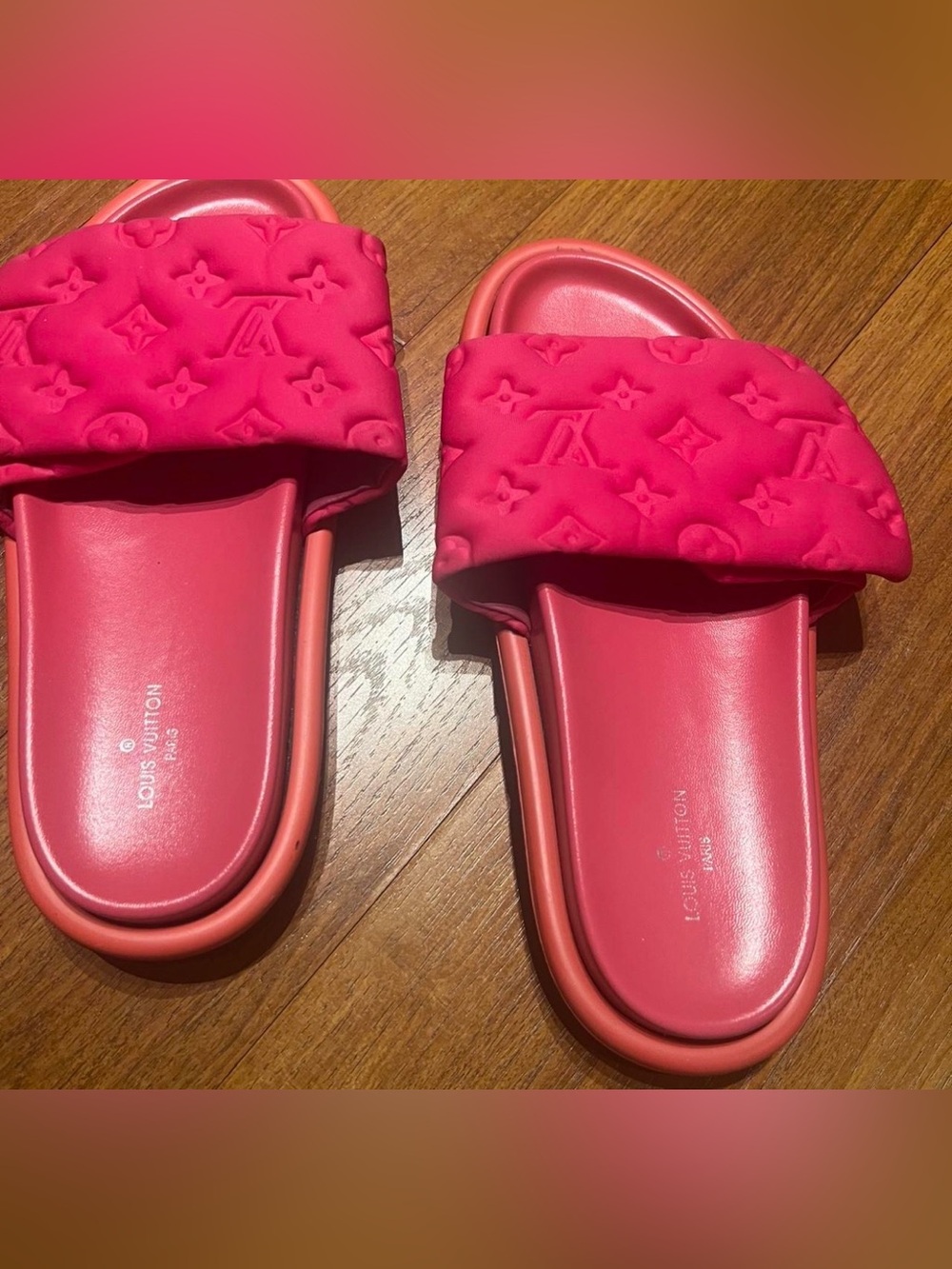 Louis Vuitton Pink Embossed Monogram Slide Sandals - Picture 3 of 3